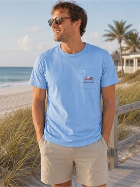 Vineyard Vines Spring Break Hammock Whale Pocket Tee NWT Lake Blue Men’s Medium